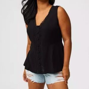 Torrid Black Lace-Trim Blouse